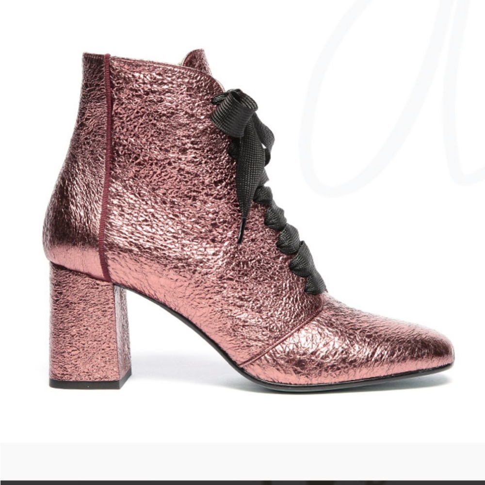 PAOLA D’ ARCANO CRINK ROSA BOOT 8 SHINY ANTHROPOLOGIE